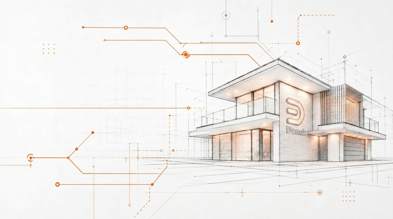 Architectonische schets van een moderne woning met elektrotechnische verbindingen