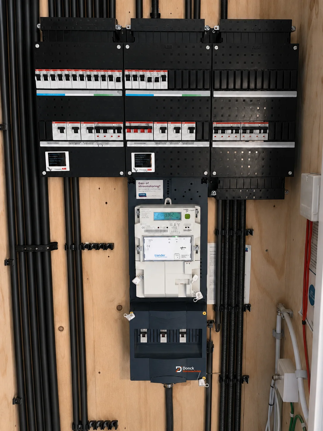 3-fase ABB groepenkast met slimme meter, geïnstalleerd door Donck Elektrotechniek in Mijdrecht