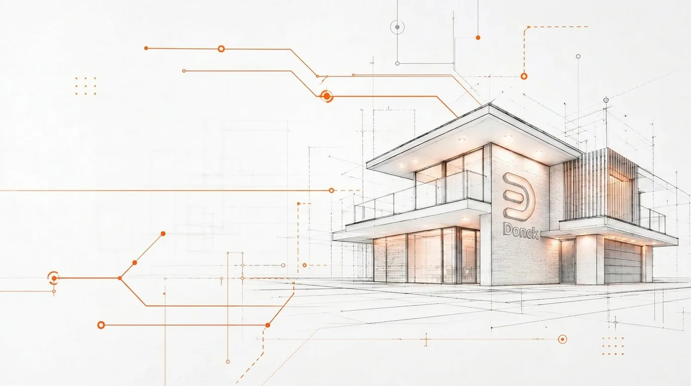 Architectonische schets van een moderne woning met elektrotechnische verbindingen