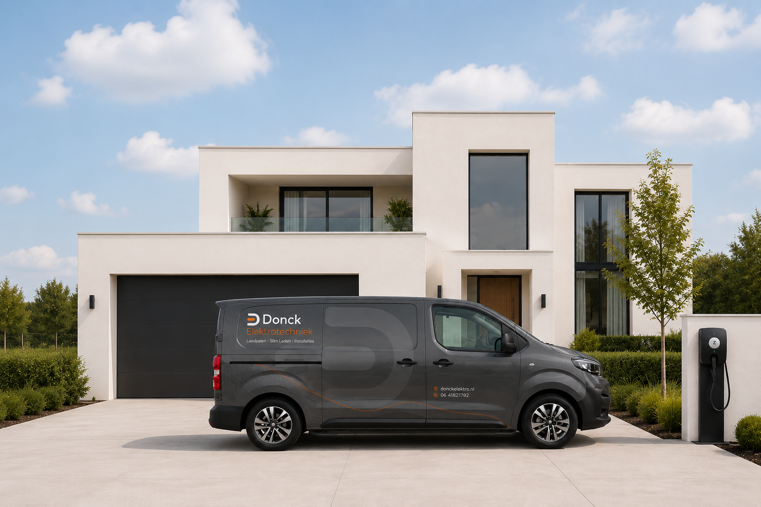 Donck Elektrotechniek bedrijfsbus voor moderne woning met laadpaal