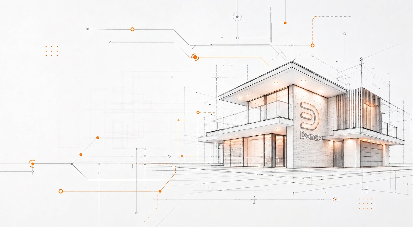 Architectonische schets van een moderne woning met elektrotechnische verbindingen